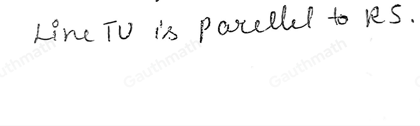 Line WV is perpendicular to both line RS and line TU. Which statement must be true about line TU? Line TU is parallel to line RS. Line TU is perpendicular to line RS. Line TU has no slope. Line TU has a slope of -5.