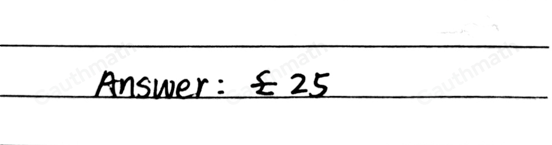 Jason went shopping. He bought a watch and a pair of trainers for a total price of £53.55 This price includes a 15% loyalty discount. Before the discount, the trainers were priced at £38. Work out the price of the watch before the discount.