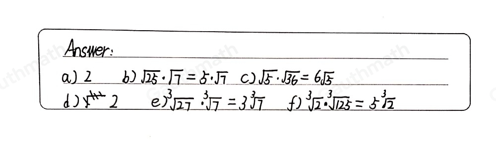 6. Uzupelnij równości wedlug wzoru. square root of 64-7= square root of 64 . square root of 7-8 square root of 7 cube root of64 . 5=cube root of64 . cube root of5=4cube root of5 a square root of 4 . 11= square root of 4 ∴ square root of 11,- square root of 11 d cube root of8 . 2= 383 * cube root of2 =-cube root of2 b square root of 25 . 7=......= square root of ... e square root of [1]27 . 7=..................................... c square root of 5 . 36=- . s - . s -...... square root of ... cube root of2 . 125=frac .-................................................................................................................................................