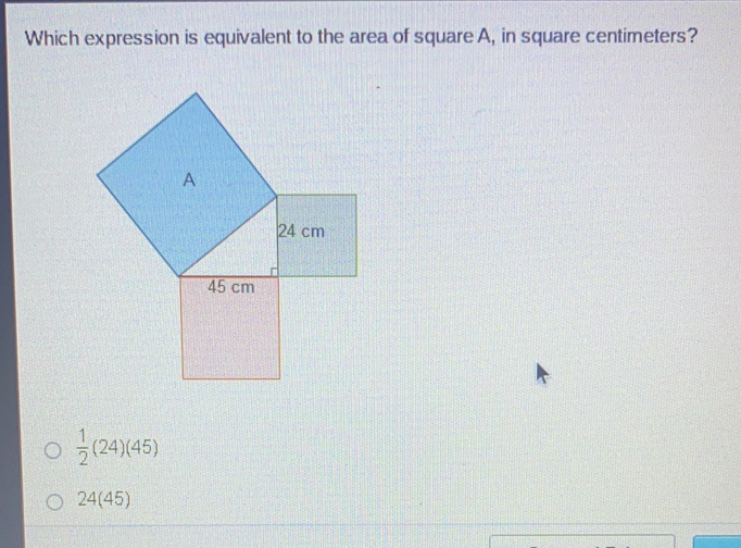 Which expression is equivalent to the area of square A, in square centimeters? 1/2 2445 2445