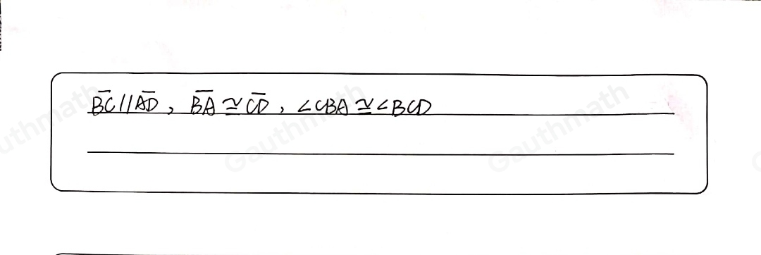 If quadrilateral ABCD is an isosceles trapezoid, which statements must be true? Select three options overline BC / overline AD overline BDbot overline AC overline BA ≌ overline CD overline BE ≌ overline ED angle CBA ≌ angle BCD