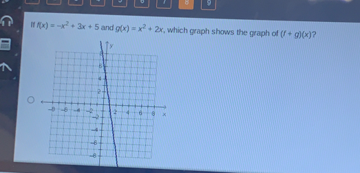 8 9 If fx=-x2+3x+5 and gx=x2+2x , which graph shows the graph of f+gx ？