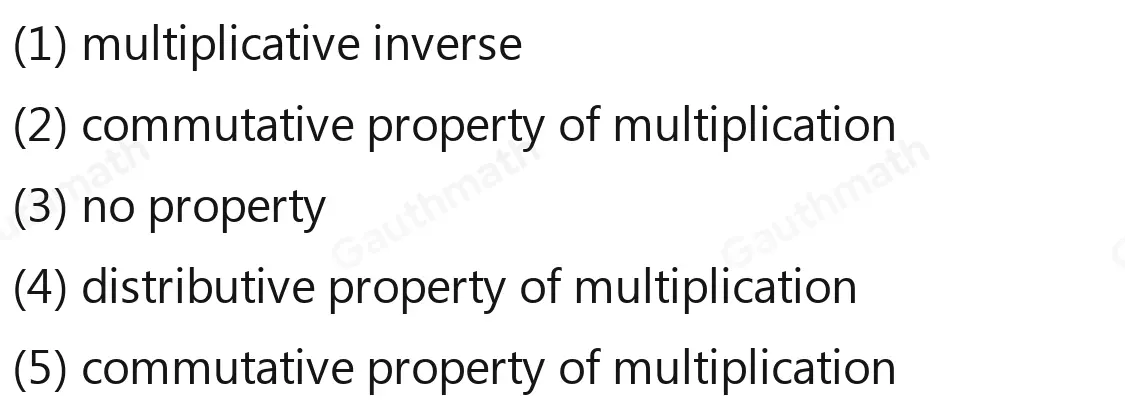 Escribe la propiedad que se aplica en cada caso. a frac square root of 23 * frac 3 square root of 2=1 inverso multiplicativo b frac π 4frac π 2=frac π 2frac π 4 _ c square root of 3x square root of 5x square root of 6= square root of 3 square root of 5x square root of 6 _ d square root of 2 square root of 5+3 square root of 7= square root of 10+3 square root of 14 _ e square root of 54 * square root of 12=18 square root of 2 _