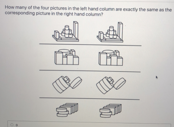 How many of the four pictures in the left hand column are exactly the same as the corresponding picture in the right hand column? 。