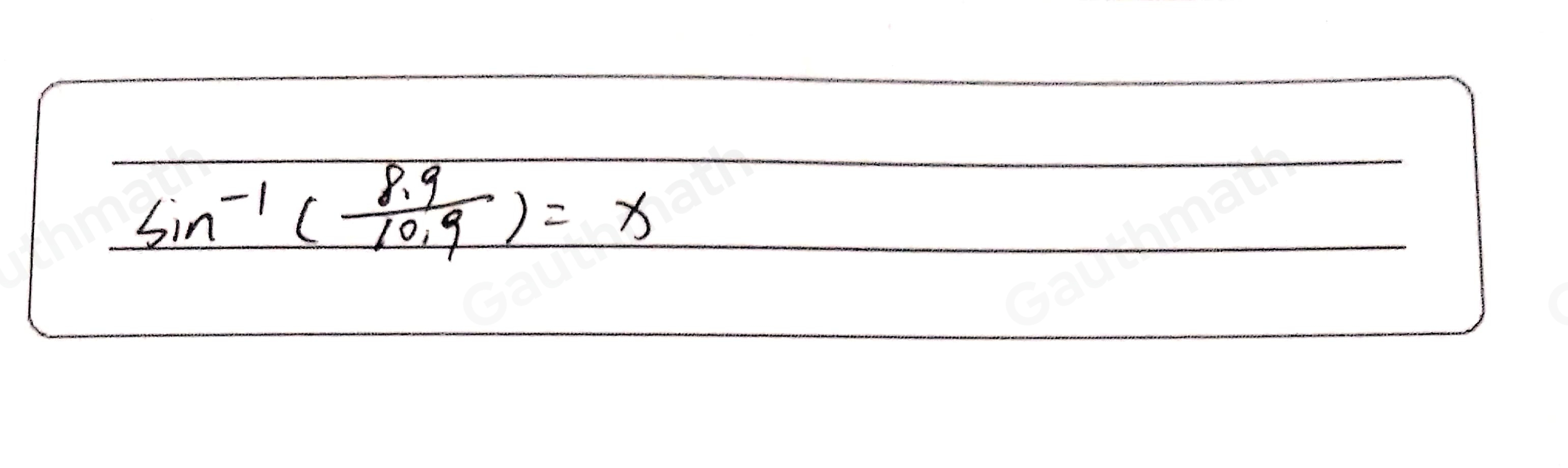 Which equation can be used to find the measure of angle LKJ? cos -1 8.9/10.9 =x cos -1 10.9/8.9 =x sin -1 10.9/8.9 =x sin -1 8.9/10.9 =x