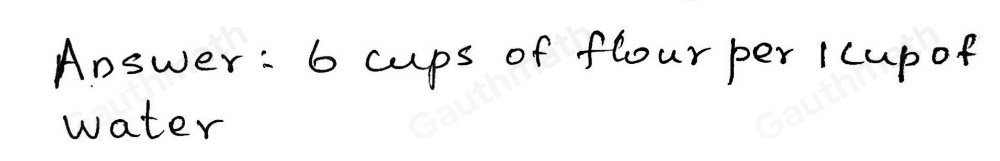 Sophie makes homemade pizza dough. The recipe calls for 2 cups of flour for every 1/3 < up of water. € What is the rate in cups of flour per cup of water that Sophie uses? Pizza Dough Recipe c of flour per c of water water c 1/9