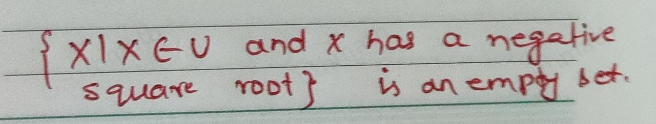 Consider U= x|x is a negative real number. Which is an empty set? x|x ∈ U and x has a negative cube root x|x ∈ U and x has a negative square root x|x ∈ U and x is equal to the product of a positive number and −1 x|x ∈ U and x is equal to the sum of one negative and one positive number