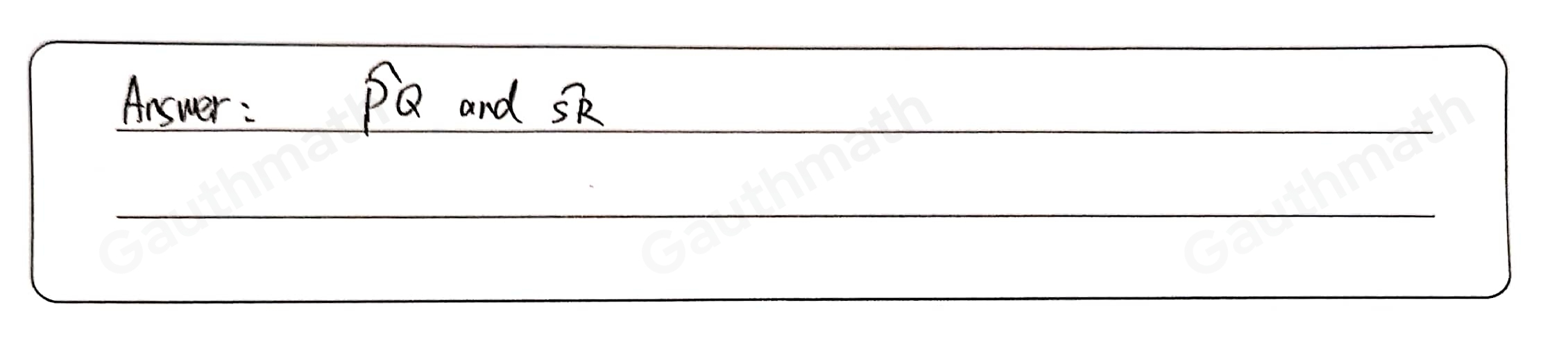 Angles PTQ and STR are vertical angles and congruent. Which arcs are congruent? overline SP and widehat SR overline PQ and widehat SR overline PQ and overline QR overline SP and widehat PR