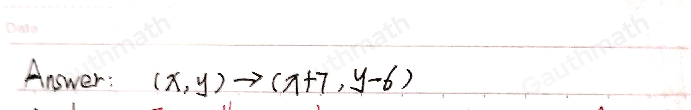 Which rule represents the translation from the pre-image, △ABC, to the image. △A'BC? AA'BC? x, y=x+6,y+7 x,yto x=6,y+7 x,y=x+7,y-6 x,yto x+1,y+5