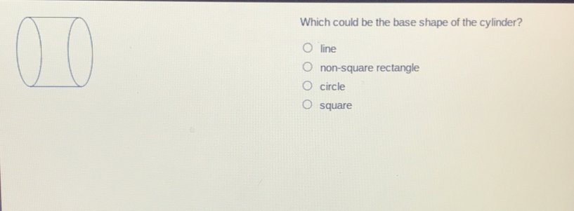 Which could be the base shape of the cylinder? line non-square rectangle circle square