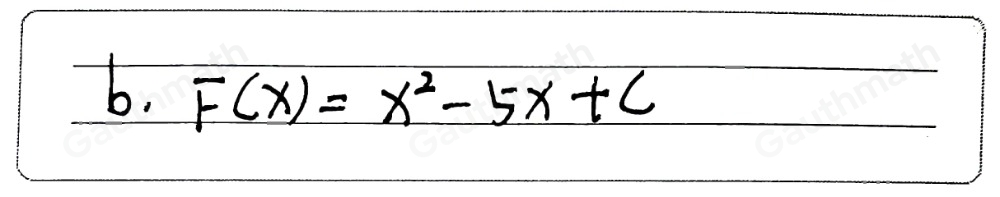 1. Antiturunan fungsi fx=2x-5 adalah_ a. Fx=x2-x+C b. Fx=x2-5x+C C. Fx=2x2-x+C d. Fx=2x2-5x+C e. Fx=2x2-10x+C