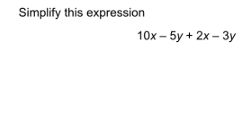 Simplify this expression 10x-5y+2x-3y